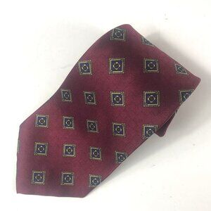 Vintage Barbara Blank New York All Silk Handmade Tie Burgundy Diamond Geometric